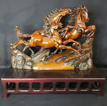 Load image into Gallery viewer, Red Resin Galloping Horses Sculpture