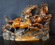 Load image into Gallery viewer, Red Resin Galloping Horses Sculpture