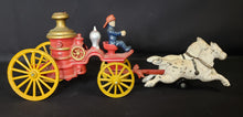 Load image into Gallery viewer, Cast Iron Toy Horse Drawn Fire Wagon