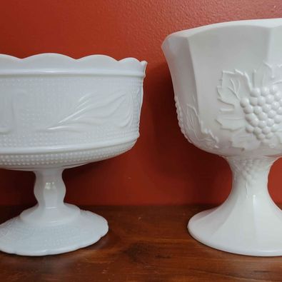 Indiana & Brody Milk Glass Pedestal Compote Dishes (2 Pce)