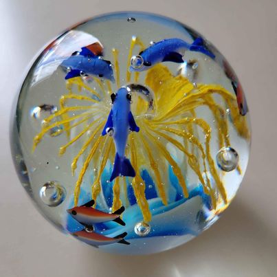 Vintage! Murano Style, Mouth Blown, Art Glass, Aquarium Paperweight, 3+