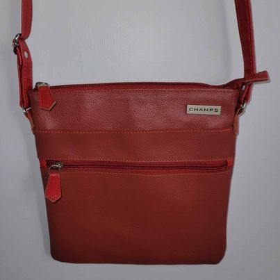 Champs Red Genuine Leather Cross Body Purse w/ Adjustable Strap