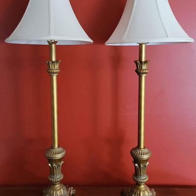 Pair of Candlestick Lamps w/ Shades Stems, Measures 30