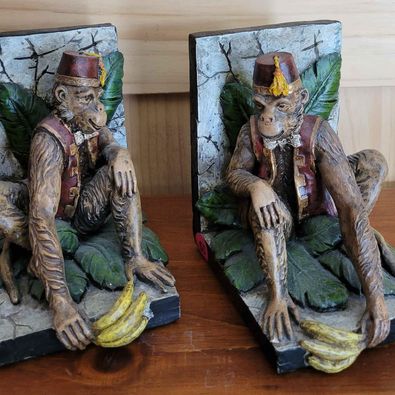 Set of Monkey Resin Bookends w/ Bananas