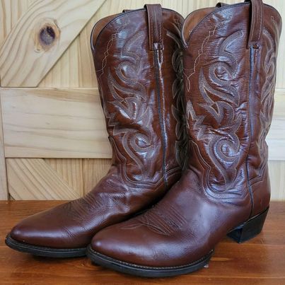 Mens Dan Post Embroidered Leather Cowboy Boots, Size 10, Made in Mexico,  Style # 2111