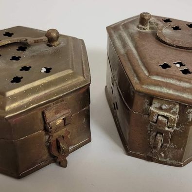 Pair of Indian Brass Cricket Boxes, Measures 3