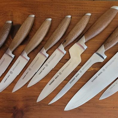 Schmidt Bros. High Carbon Stainless Steel German Knives W/ Bonded Teak Handles, 10 pces)