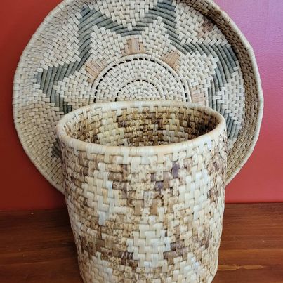 Hand Woven Navajo Style Round Basket & Tray