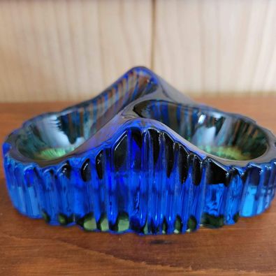 Vintage Cobalt Blue Glass Double Pipe Holder