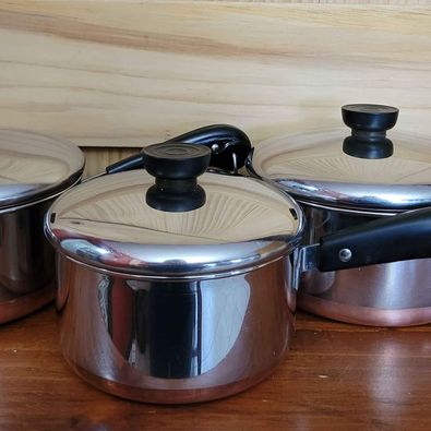 Stainless Steel Revere Ware Pots W/Copper Clad Bottoms, 3 Pce W/Lids