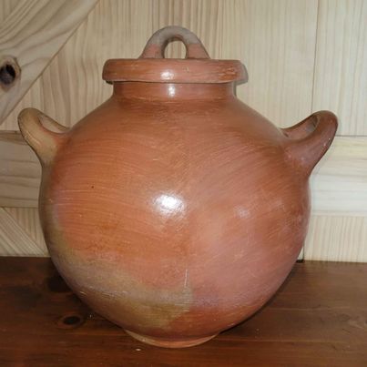 Terra Cotta Glazed Lidded Pot w/ Double Handles