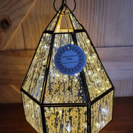 Indian Garden Hanging Mirrored Lamp w/Battery Operated Twinkle Lights