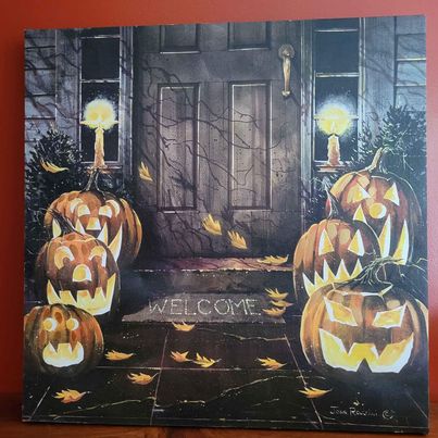 Halloween Home Decorative Canvas Picture w/ Flickering Lights. 18