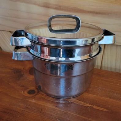 WMF Transtherm Cromargan 18/10 Stainless Steel Cooking Pot w/ Steamer w/ Lid, 8