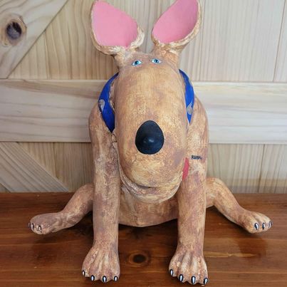 Art Pottery Dog Statue, Signed Ramon 99