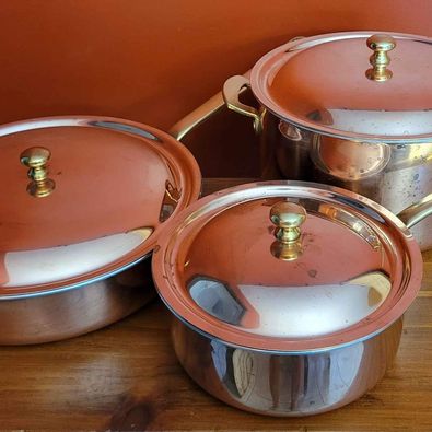 Rare! Quality! Vintage MCM 1970's Spring Culinox Copper Cookware,Made in Switzerland, 3 Pce