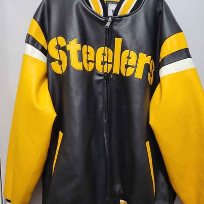 NFL! Pittsburg Steelers Faux Leather Mens Bomber ZipupJacket, Size XXL