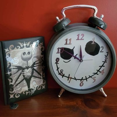 Jack Skellington Double Bell Alarm Clock, Battery Operated & Notebook