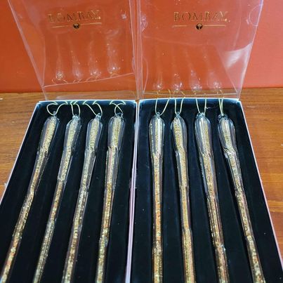 Bombay! Gold Glass Glitter Filled Icicles 2 sets of 4