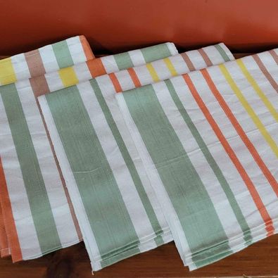 Vintage! Unused Linen Striped Tea Towels, 4 pce