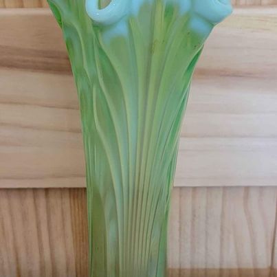 Vintage Green & Opalescent Swing Glass Flower Bud Vase