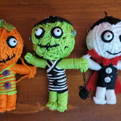 Spooky! Halloween Voodoo String Doll Keychains, 3 pce