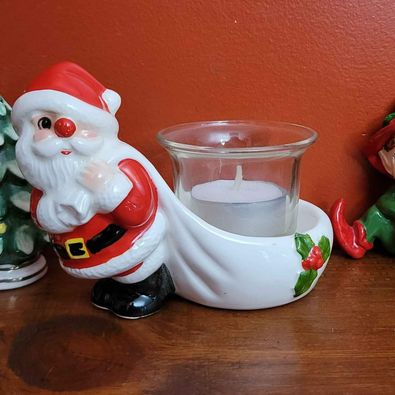 Vintage Christmas! Shelf Elves, Santa Votive Holder & Christmas Tree Salt & Pepper Shakers