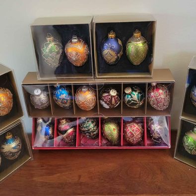 Beautiful! Collection of Pier One Imports Glass Christmas Ornaments in Boxes, 24 pces