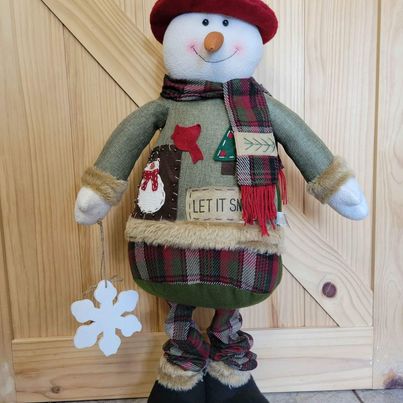 Adorable! Decorative, Stand Alone Jolly SnowmanCloth Figure by Delton Productions, 22.5