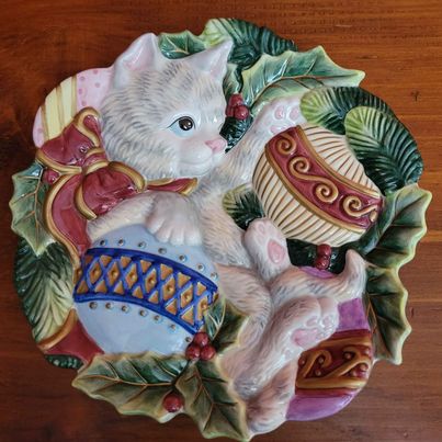 Fitz & Floyd Christmas Kitten Cookie Plate, 9