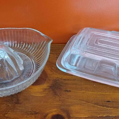 Vintage Glass Juicer & Lidded Butter Dish