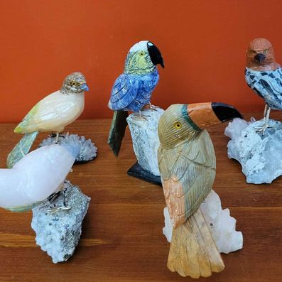 Carved Semi Precious Gemstone Bird Figurines From Peru