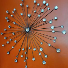 MCM Atomic Style Metal wall Art w/ Mirrored Clear Cut Glass Circles