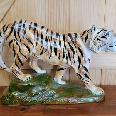 LARGE! Holland Mold, Slip Glazed Pottery Tiger