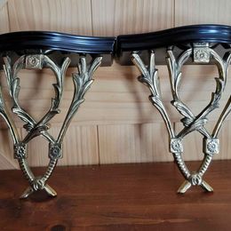 Pair of Bombay, Hollywood Regency Style Solid Brass w/ Mahogany Shelves ,90's