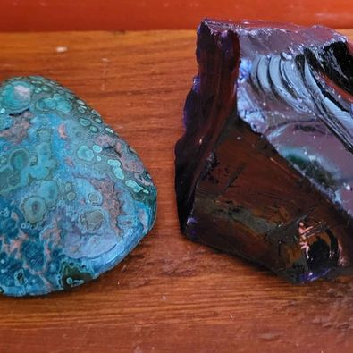 Gemstone Malachite  & Obsidian Specimens, 188g & 395g