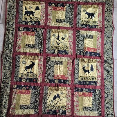 Homemade Quilted Throw w/ Forest Animals