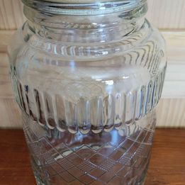 Decorative Glass Cookie Jar w/ Raised Pattern & Wood Lid, Measures 13