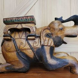 Asian Solid Wood Carved Elephant Plant Stand, Measures 18.5