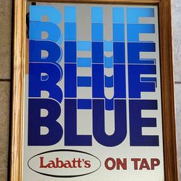 Labatts Blue on Tap Mirror Bar Beer Sign, Measures 17