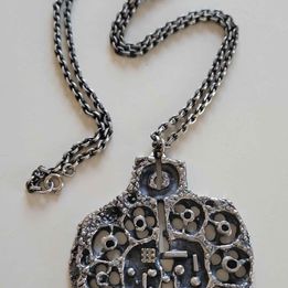 Signed! Canadian! Modernist Guy Vidal, Brutalist Pewter Pendant & Chain