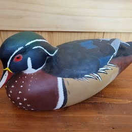 Vintage Hand Carved Wood Duck, Hand Painted, Signed on Bottom,1993