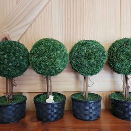 Four Artificial Single Ball Topiaries in Baskets, Measure 11