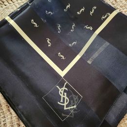 Yves St Laurent Ladies Silk Scarf w/Logo Print, Black & Cream