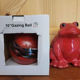 Art Glass Gazing Ball & Ceramic Frog