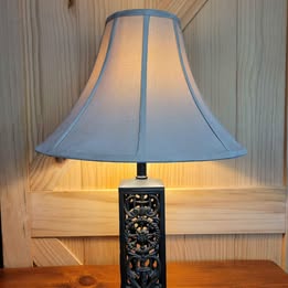 Ornate Cast Iron Base Lamp w /Faux Suede Lamp Shade, 24