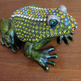 Frog! Enamel Crystal Encrusted Trinket Box W/ Magnetic Hinged Lid