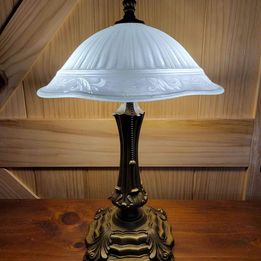 Boudoir Lamp w/ Heavy Ornate Base w/ White Satin Glass Shade