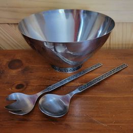 Oneida Stainless Salad Bowl & Serving Utensils