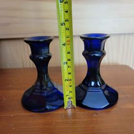 Cobalt Blue Glass Candlestick Holders, 4.5